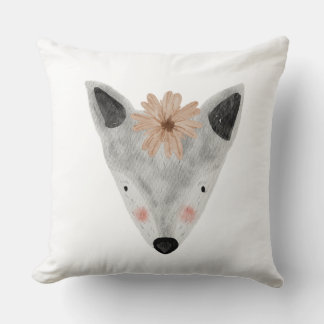 Watercolor girly baby animal white grey nursery throw pillow