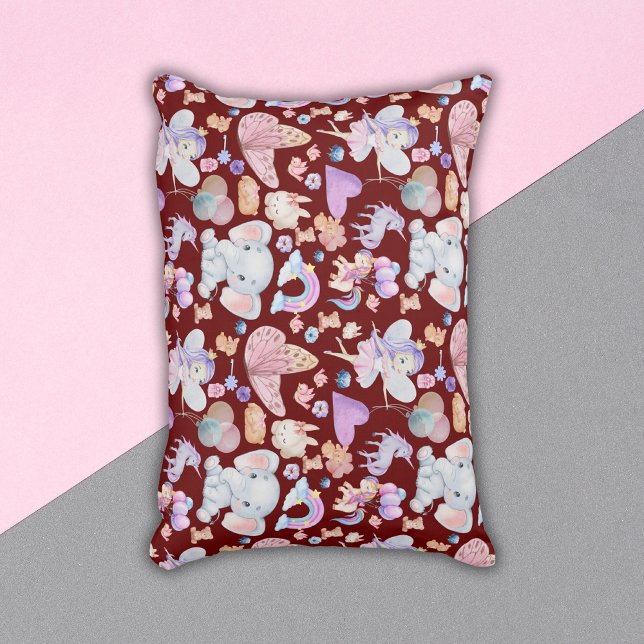 Watercolor Girly Whimsical on Maroon | Accent Pillow (Creator Uploaded)