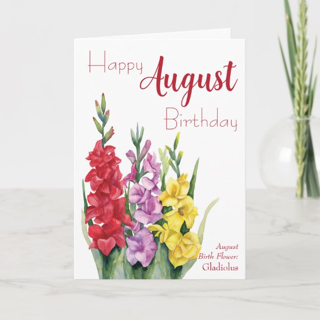Watercolor Gladiolus August Birth Flower Birthday Card (Front)