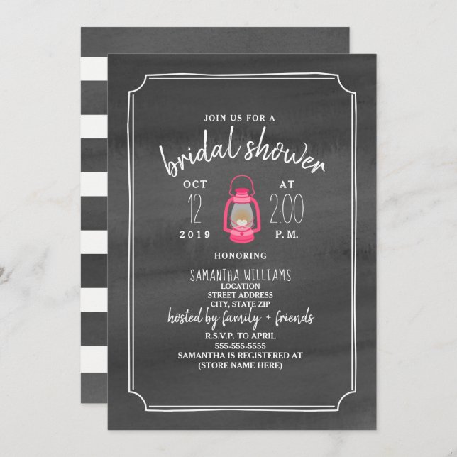 Watercolor Glamping Bridal Shower - Pink Lantern Invitation (Front/Back)