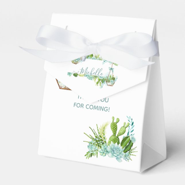 Watercolor Glass Terrarium Succulents Baby Shower Favor Box (Front Side)