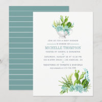 Watercolor Glass Terrarium Succulents Baby Shower