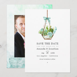 Watercolor Glass Terrarium Succulents Wedding Save Save The Date