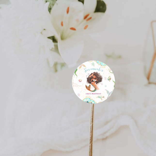 Watercolor Glitter Mermaid Birthday Classic Round Sticker (Creator Uploaded)