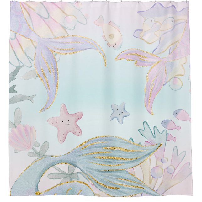 Watercolor Glitter Mermaid Tails Under the Sea (Front)