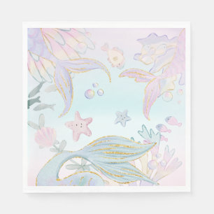 Watercolor Glitter Mermaid Under the Sea Party Napkin