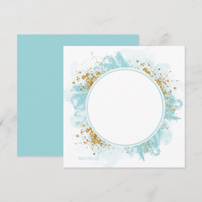 Watercolor Glitter Personalized Note Card  (Front/Back)