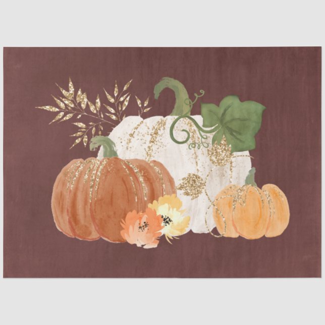 Watercolor Glitter Pumpkins Series Design 3 Tissue Paper (Front)