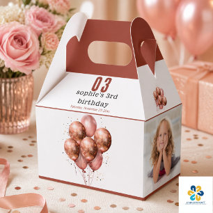 Watercolor Glitter Rose Gold balloon 3rd birthday Favor Box