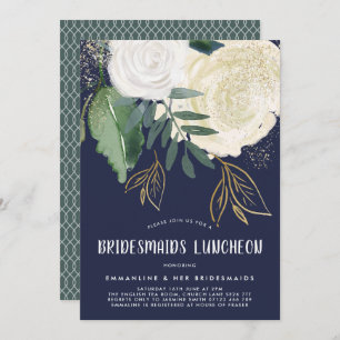 Watercolor & Glitter Roses Bridesmaids Luncheon Invitation