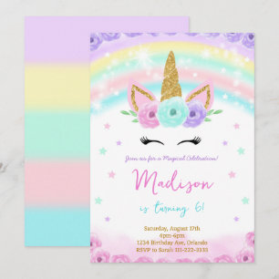 Watercolor Glitter Unicorn Birthday Invitation
