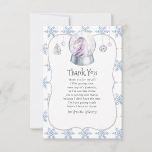 Watercolor Glitter Unicorn Christmas Baby Shower Thank You Card