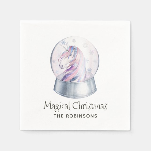 Watercolor Glitter Unicorn Christmas Napkin (Front)