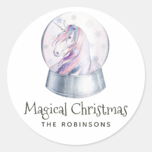 Watercolor Glitter Unicorn Winter Holiday Classic Round Sticker