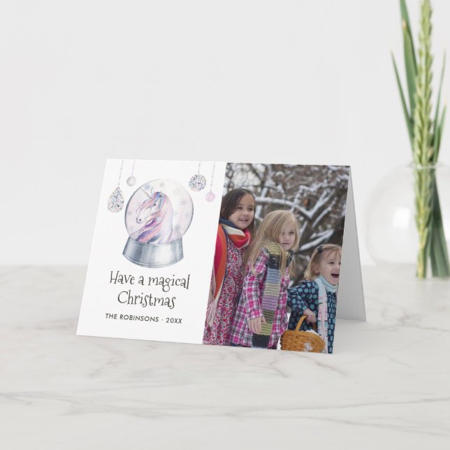 Watercolor Glitter Unicorn Winter Holiday Photo (Front)