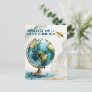 Watercolor Globe Art - Wherever You Go Holiday Postcard