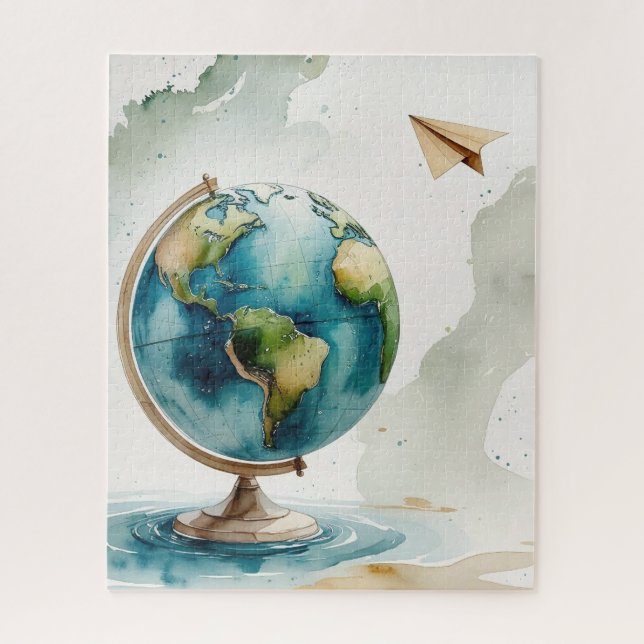 Watercolor Globe Art - Wherever You Go Jigsaw Puzzle (Vertical)