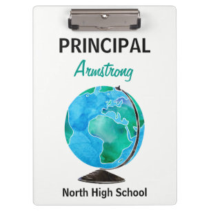 Watercolor Globe Personalized School Principal Clipboard