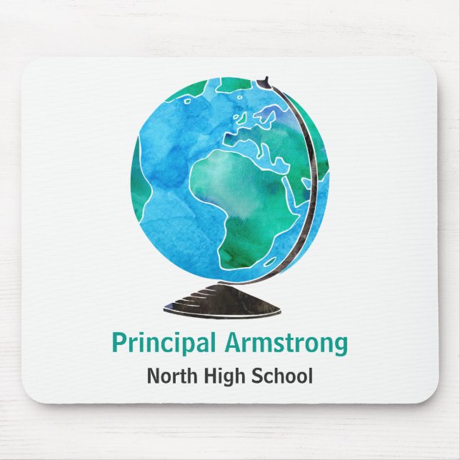 Watercolor Globe Personalized School Principal Mouse Pad (Front)