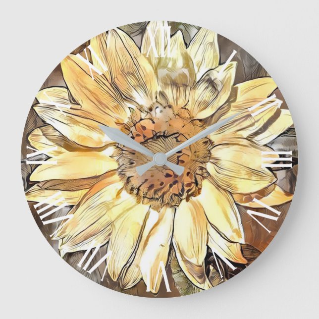 Watercolor Glossy Sunflower Elegant Collection Large Clock (Front)