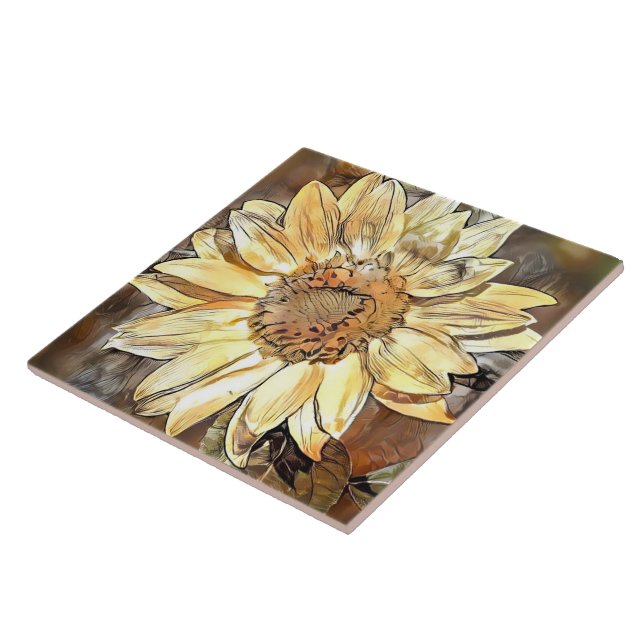 Watercolor Glossy Sunflower Elegant Collection Tile (Side)