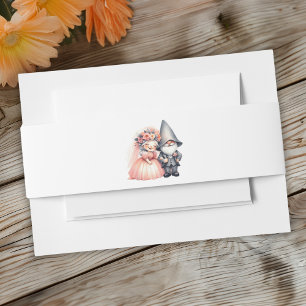 Watercolor Gnome Bride and Groom Wrap for Wedding Invitation Belly Band