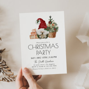 Watercolor Gnome Gifts Christmas Tree Party Invitation