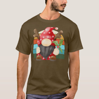 Watercolor Gnome Santa Christmas Tree Lights Xmas  T-Shirt