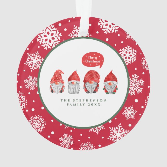 Watercolor Gnome Santas Spreading Christmas Cheer Ornament (Back)