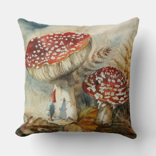 watercolor gnome throw pillow