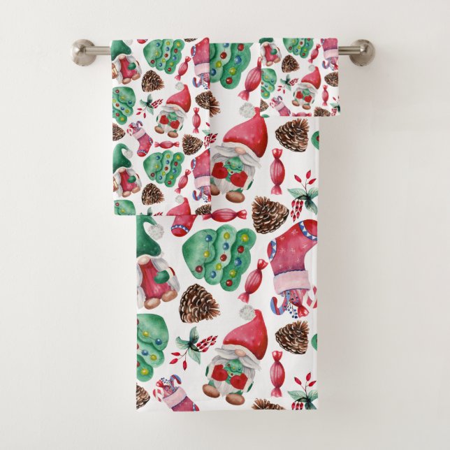 Watercolor Gnomes  Bath Towel Set (Insitu)