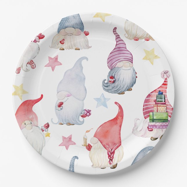 Watercolor gnomes paper plate (Front)