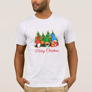 Watercolor Gnomes Red Merry Christmas Grey T-Shirt