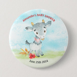 Watercolor Goat Baby Shower Farm 3 Inch Round Button
