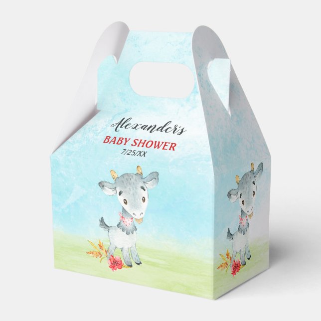 Watercolor Goat Baby Shower Farm Favor Box (Front Side)