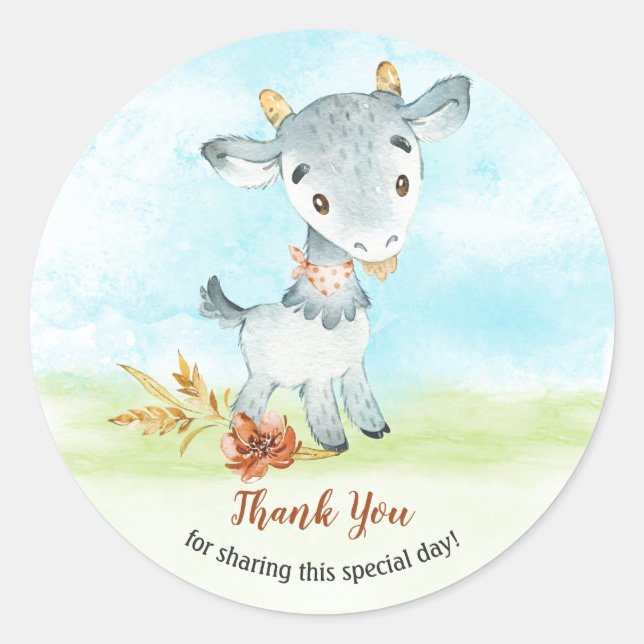 Watercolor Goat Farm Thank You Classic Round Sticker (Front)