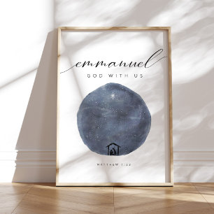 Watercolor God with us Nativity poster