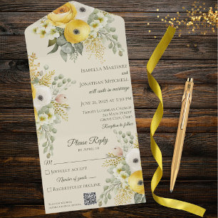 Watercolor Gold and Beige Floral with QR Code All In One Invitation