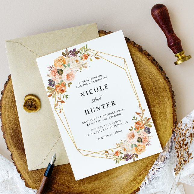 watercolor gold and blush geometric wedding invitation (Creator Uploaded)