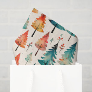Watercolor Gold and Green Christmas Trees Tissue Paper