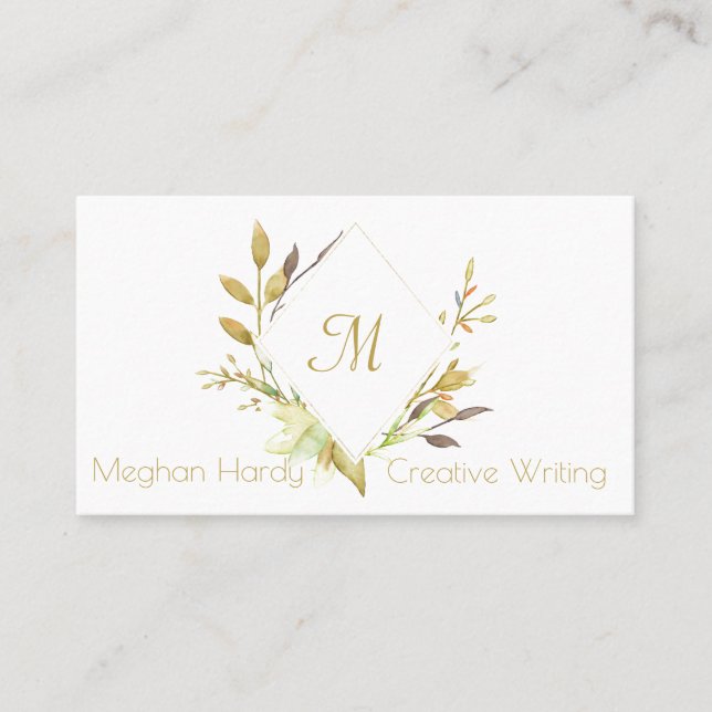 Watercolor Gold and Grey Frame Business Card (Front)