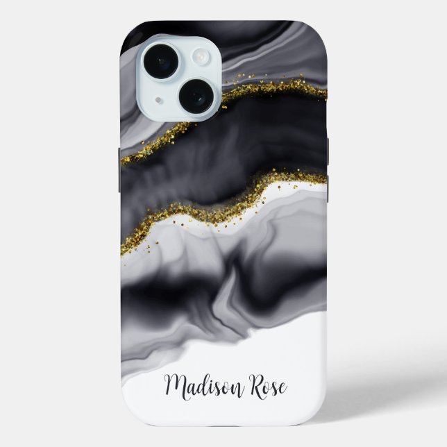 Watercolor Gold Black Personalize Case-Mate iPhone Case (Back)