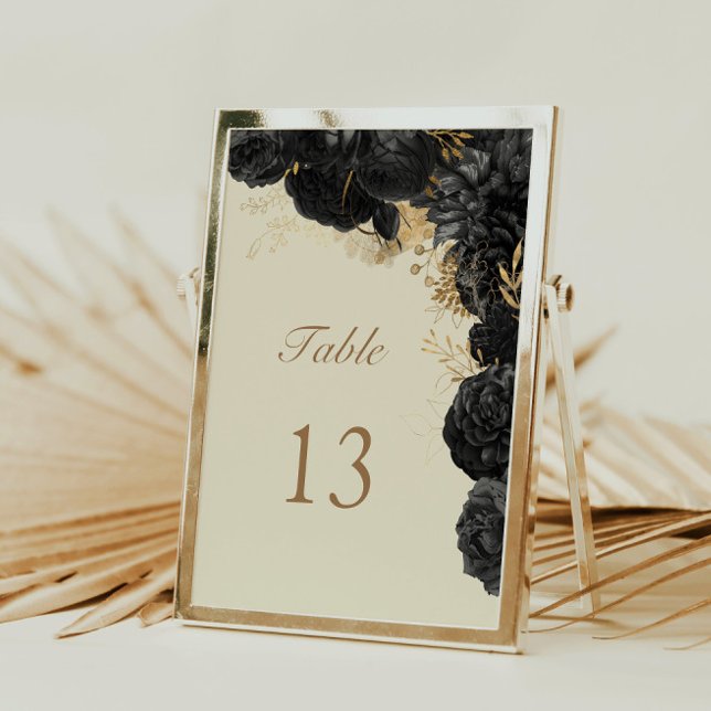 Watercolor Gold Black Roses Wedding Table Number (Creator Uploaded)