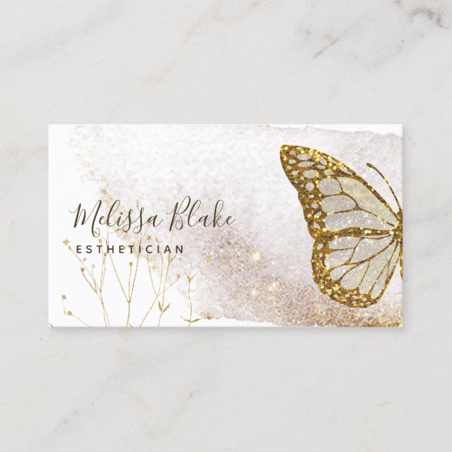 watercolor gold butterfly business card (Front)