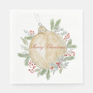 Watercolor Gold Christmas Ornament  Napkin