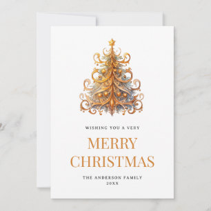Watercolor Gold Christmas Tree Holiday Card