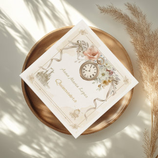 Watercolor gold Cinderella theme quinceanera Napkin
