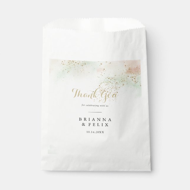 Watercolor Gold Confetti Thank You Wedding  Favour Bag (Front)