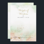 Watercolor Gold Confetti Wedding Words of Wisdom  Advice Card<br><div class="desc">This watercolor gold confetti wedding words of wisdom advice card is perfect for a rustic wedding. The design features a watercolor pink, green and white background with gold glitter confetti splash. These cards are perfect for a wedding, bridal shower, baby shower, graduation party & more. Personalize the cards with the...</div>