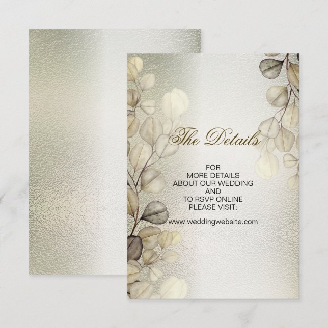 Watercolor Gold Eucalyptus Foliage Wedding Shiny Enclosure Card (Front/Back)